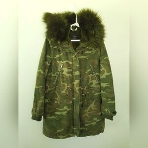 Zara Olive Green Camo Parka with Fur Trim